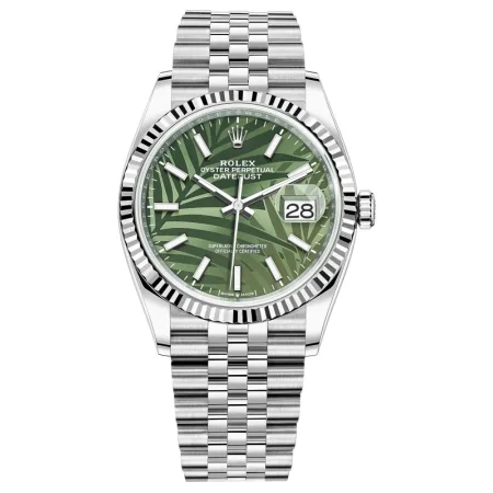 Datejust 36 Steel & White Gold Olive Green Palm-Motif Dial Women's Watch M126234-0047-1005-01
