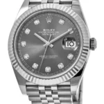 Datejust 41 Steel & White Gold Rhodium Diamond Dial Fluted Bezel Men's Watch M126334-0006