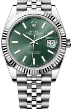 Datejust 41 Steel & White Gold Automatic Green Dial White Gold Bezel Steel Men's Watch M126334-0028