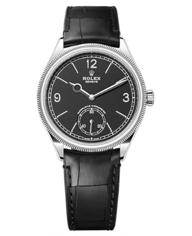 Rolex 1908 White Gold Black Dial Alligator Leather Strap Men's Watch M52509-0002