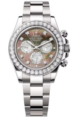 Rolex Cosmograph Daytona White Gold Chronograph Diamond Black & White Mother of Pearl Dial Oyster Bracelet Men's Watch M126579RBR-0001