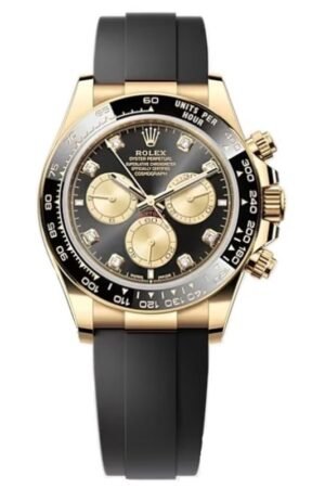 Rolex Cosmograph Daytona Yellow Gold Black and Golden Diamond-Set Dial Oysterflex Men's Watch M126518LN-0006