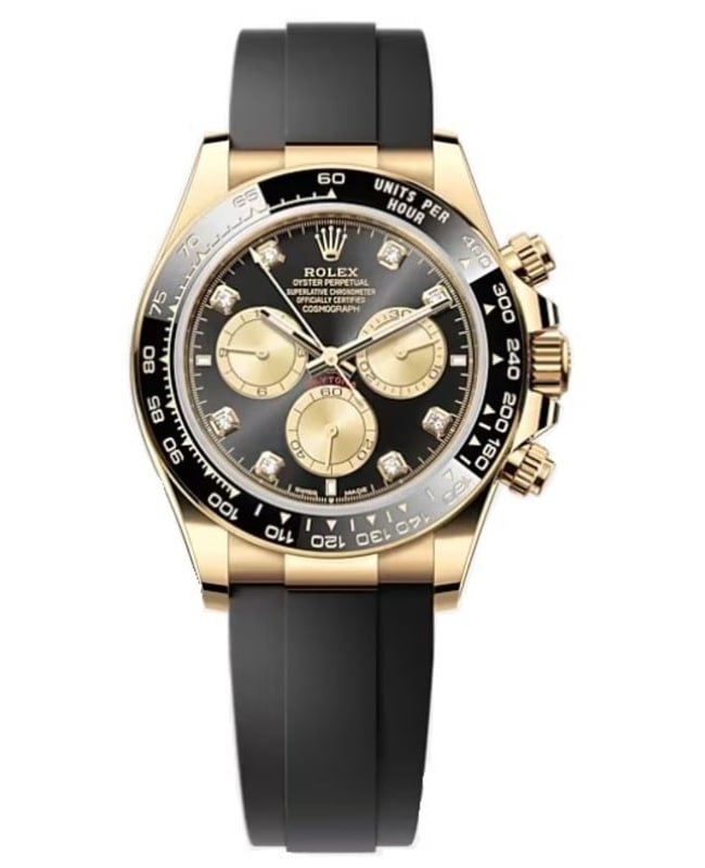 Rolex Cosmograph Daytona Yellow Gold Black and Golden Diamond-Set Dial Oysterflex Men's Watch M126518LN-0006