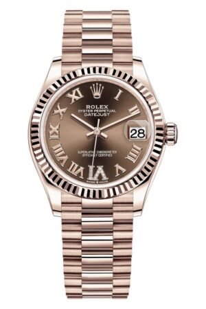 Rolex Datejust 31 Everose Gold Chocolate Diamond Pave Roman Dial Women's Watch M278275-0025