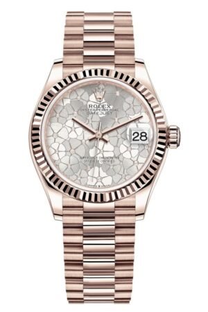 Rolex Datejust 31 Everose Gold Silver Floral-Motif Diamond Dial Women's Watch M278275-0045