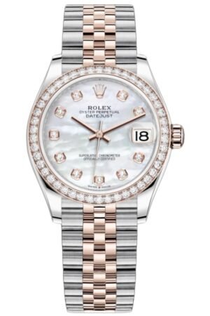 Rolex Datejust 31 Stainless Steel and Rose Gold Automatic Mother-of-Pearl Dial Diamond Bezel Women's Watch M278381RBR-0026
