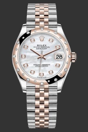 Rolex Datejust 31 Stainless Steel and Rose Gold Mother-of-Pearl Diamond Dial Domed Diamond Bezel Women's Watch M278341RBR-0026