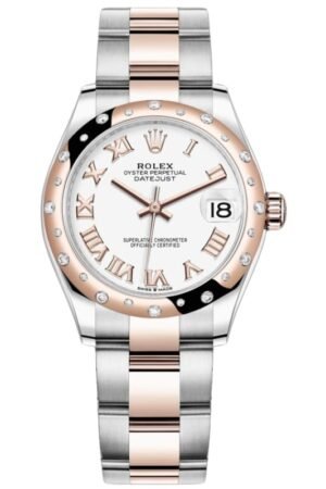Rolex Datejust 31 Stainless Steel and Rose Gold Silver Diamond Dial Domed Diamond Bezel Women's Watch M278341RBR-0015