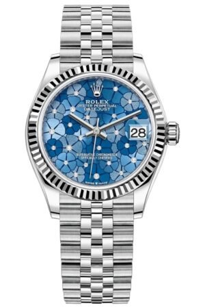 Rolex Datejust 31 Stainless Steel and White Gold Azzuro-Blue-Floral-Motif Diamond Dial Women's Watch M278274-0036