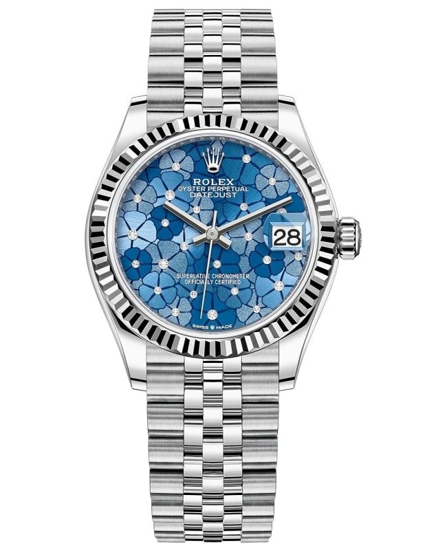 Rolex Datejust 31 Stainless Steel and White Gold Azzuro-Blue-Floral-Motif Diamond Dial Women's Watch M278274-0036