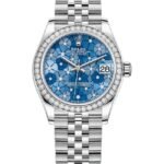 Rolex Datejust 31 Stainless Steel and White Gold Azzurro-Blue-Floral-Motif Diamond Dial Diamond Bezel Women's Watch M278384RBR-0040