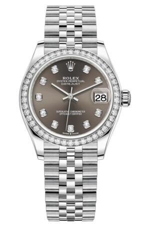 Rolex Datejust 31 Stainless Steel and White Gold Dark Grey Diamond Dial Diamond Bezel Women's Watch M278384RBR-0010