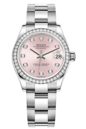 Rolex Datejust 31 Stainless Steel and White Gold Pink Diamond Dial Diamond Bezel Women's Watch M278384RBR-0035