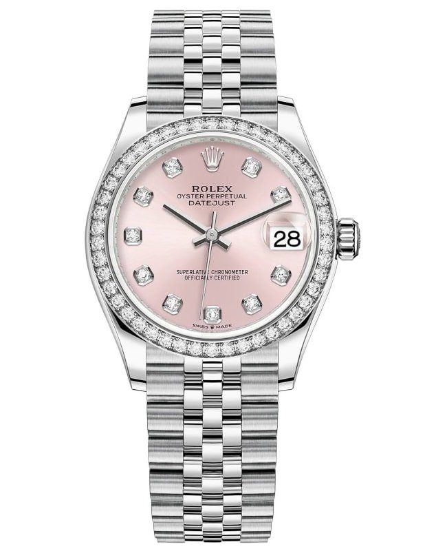 Rolex Datejust 31 Stainless Steel and White Gold Pink Diamond Dial Diamond Bezel Women's Watch M278384RBR-0036