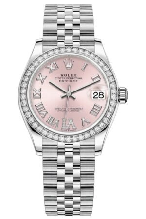 Rolex Datejust 31 Stainless Steel and White Gold Pink Pave Roman Dial Diamond Bezel Women's Watch M278384RBR-0028