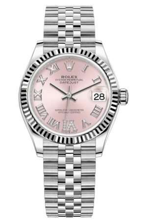 Rolex Datejust 31 Stainless Steel and White Gold Pink Roman Diamond Dial Women's Watch M278274-0024