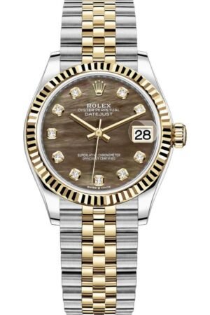 Rolex Datejust 31 Stainless Steel and Yellow Gold Black Mother of Pearl Diamond Dial Women's Watch M278273-0024