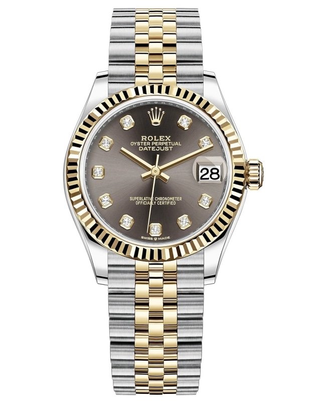 Rolex Datejust 31 Stainless Steel and Yellow Gold Dark Grey Diamond Dial Women's Watch M278273-0022