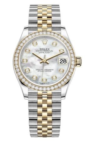 Rolex Datejust 31 Stainless Steel and Yellow Gold Mother of Pearl Diamond Dial Diamond Bezel Women's Watch M278383RBR-0028