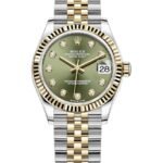 Rolex Datejust 31 Stainless Steel and Yellow Gold Olive Green Diamond Dial Women's Watch M278273-0030