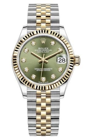 Rolex Datejust 31 Stainless Steel and Yellow Gold Olive Green Diamond Dial Women's Watch M278273-0030