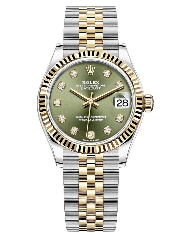 Rolex Datejust 31 Stainless Steel and Yellow Gold Olive Green Diamond Dial Women's Watch M278273-0030