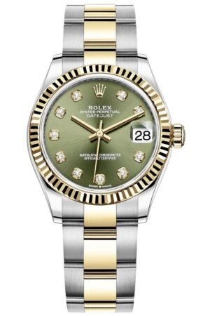 Rolex Datejust 31 Stainless Steel and Yellow Gold Olive Green Diamond Dial Women's Watch M278273-0029