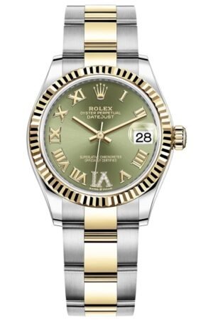 Rolex Datejust 31 Stainless Steel and Yellow Gold Olive Green Roman Diamond Dial Women's Watch M278273-0015