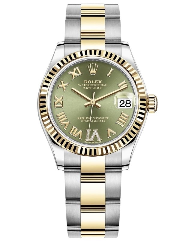 Rolex Datejust 31 Stainless Steel and Yellow Gold Olive Green Roman Diamond Dial Women's Watch M278273-0015
