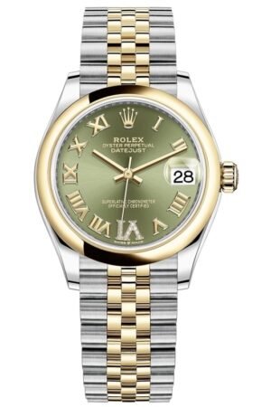 Rolex Datejust 31 Stainless Steel and Yellow Gold Olive Green Roman Diamond Dial Women's Watch M278243-0016