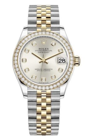 Rolex Datejust 31 Stainless Steel and Yellow Gold Silver Diamond Dial Diamond Bezel Women's Watch M278383RBR-0020