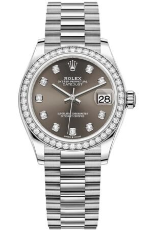 Rolex Datejust 31 White Gold Dark Grey Diamond Dial Diamond Bezel Women's Watch M278289RBR-0006