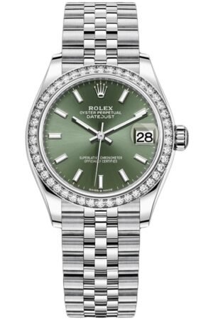 Rolex Datejust 31 White Gold Mint Green Dial Diamond Bezel Women's Watch M278384RBR-0022