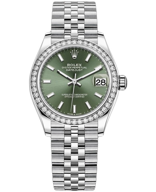 Rolex Datejust 31 White Gold Mint Green Dial Diamond Bezel Women's Watch M278384RBR-0022