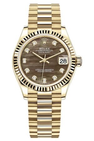 Rolex Datejust 31 Yellow Gold Black Mother-of-Pearl Diamond Dial Women's Watch M278278-0038