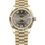 Rolex Datejust 31 Yellow Gold Dark Grey Pave Roman Diamond Dial Women's Watch M278278-0032