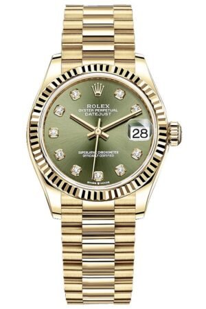 Rolex Datejust 31 Yellow Gold Olive Green Diamond Dial Women's Watch M278278-0011