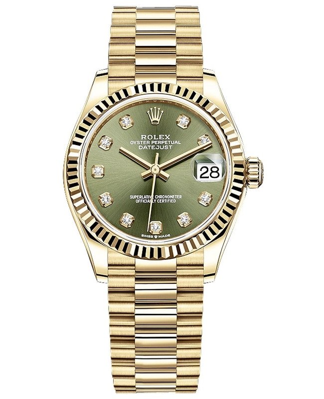 Rolex Datejust 31 Yellow Gold Olive Green Diamond Dial Women's Watch M278278-0011