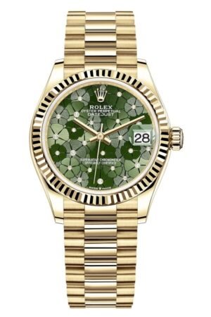 Rolex Datejust 31 Yellow Gold Olive Green Floral-Motif Diamond Dial Women's Watch M278278-0046