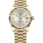 Rolex Datejust 31 Yellow Gold Silver Pave Roman Diamond Dial Women's Watch M278278-0028
