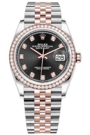 Rolex Datejust 36 Steel & Everose Gold Black Diamond Dial Diamond Bezel Women's Watch M126281RBR-0007