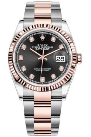 Rolex Datejust 36 Steel & Everose Gold Black Diamond Dial Women's Watch M126231-0020
