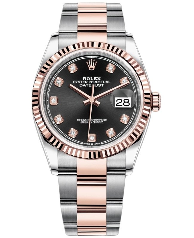 Rolex Datejust 36 Steel & Everose Gold Black Diamond Dial Women's Watch M126231-0020