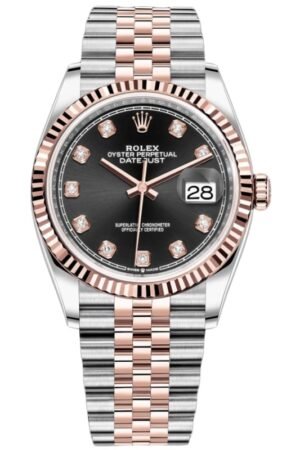 Rolex Datejust 36 Steel & Everose Gold Black Diamond Dial Women's Watch M126231-0019