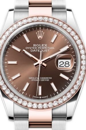 Rolex Datejust 36 Steel & Everose Gold Chocolate Dial Diamond Bezel Women's Watch M126281RBR-0032
