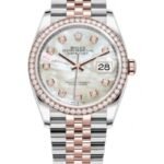 Rolex Datejust 36 Steel & Everose Gold Mother of Pearl Diamond Dial Diamond Bezel Women's Watch M126281RBR-0009