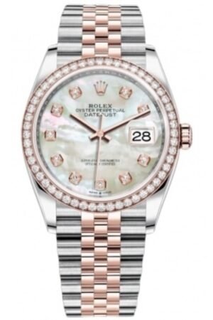 Rolex Datejust 36 Steel & Everose Gold Mother of Pearl Diamond Dial Diamond Bezel Women's Watch M126281RBR-0009