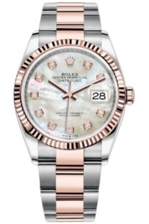Rolex Datejust 36 Steel & Everose Gold Mother of Pearl Diamond Dial Women's Watch M126231-0022