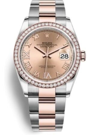 Rolex Datejust 36 Steel & Everose Gold Rose Diamond Pave Roman Dial Diamond Bezel Women's Watch M126281RBR-0016