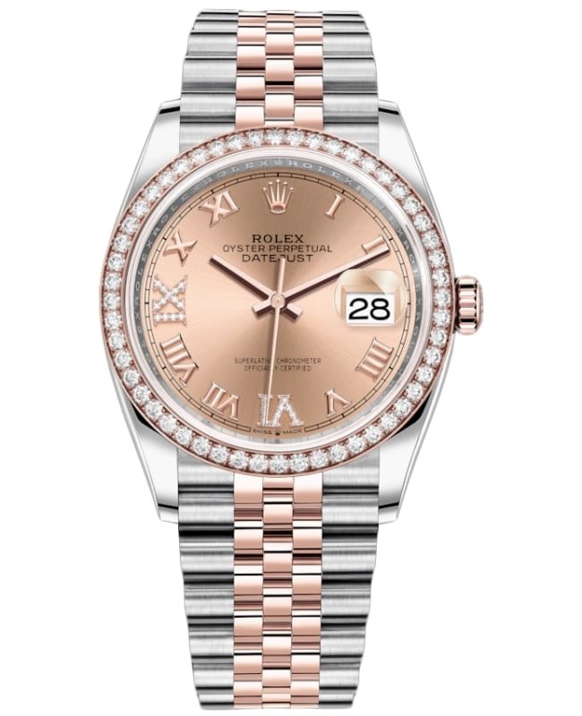 Rolex Datejust 36 Steel & Everose Gold Rose Diamond Pave Roman Dial Diamond Bezel Women's Watch M126281RBR-0015